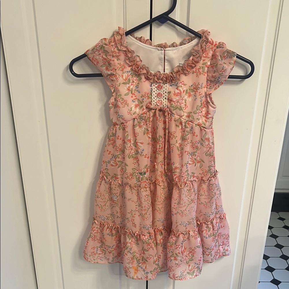 Jona Michelle Pink Floral Dress with Ruffles